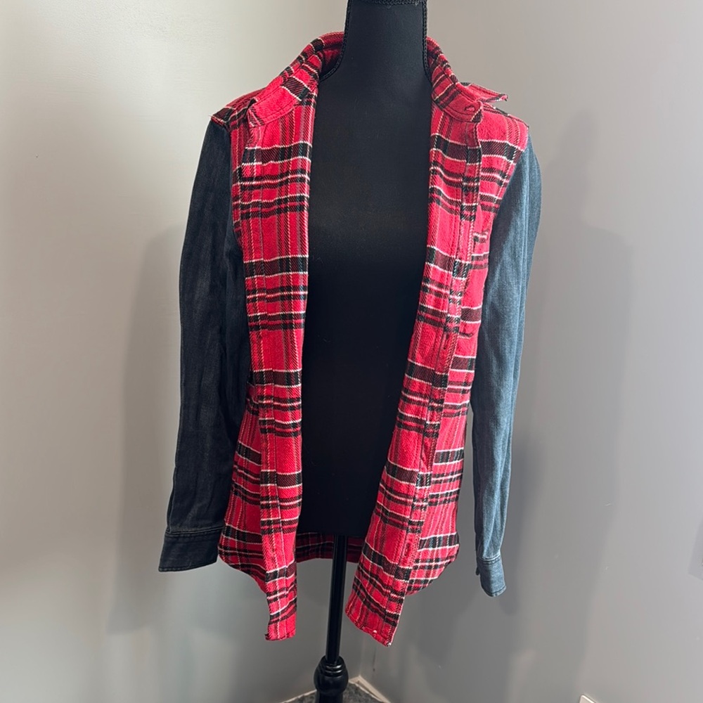 Modern Amusement Red and Black Utility Jacket with Layered Design